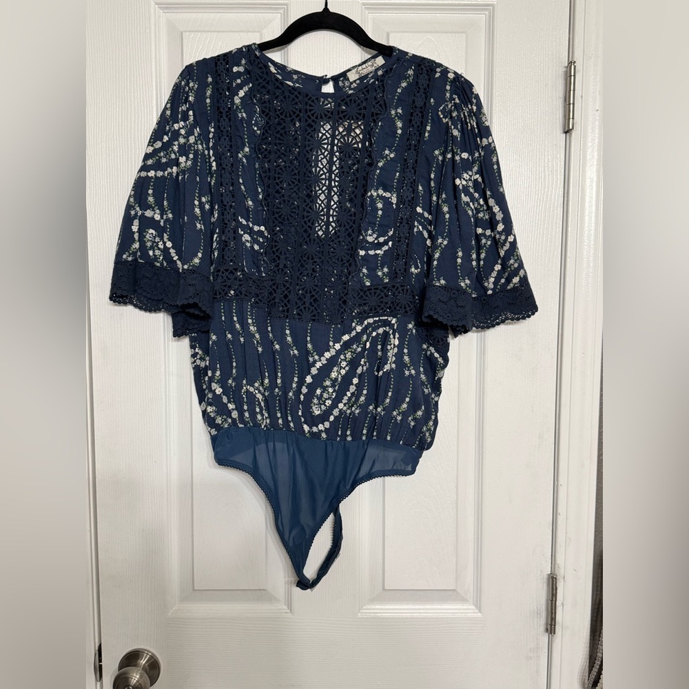 FP Intimately Elegant Navy Lace Bodysuit M